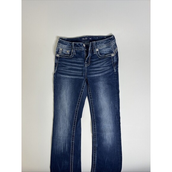 Miss Me Jeans Mid-Rise Tailored Boot Jeans Size 24 Y2K Pocket Flap - Picture 2 of 9